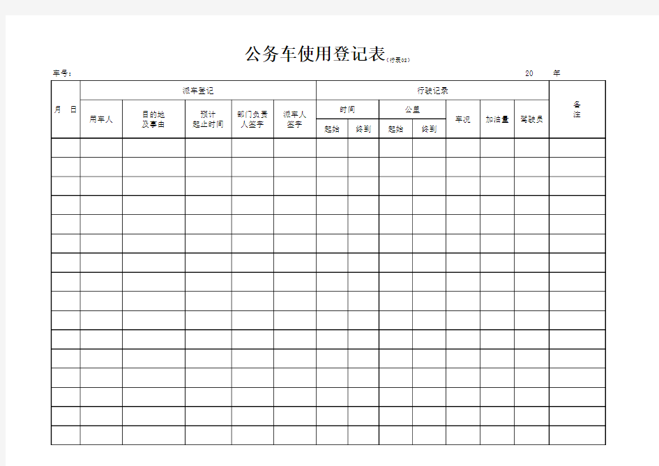 公务车使用登记表