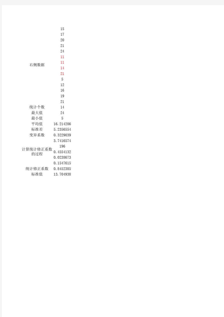 平均值、标准差、变异系数的计算