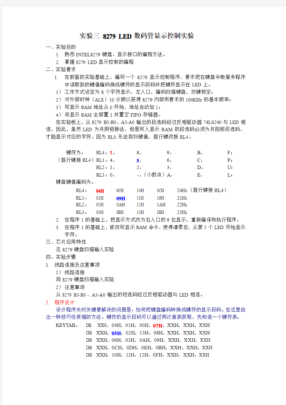 8279LED数码管显示控制实验预习报告