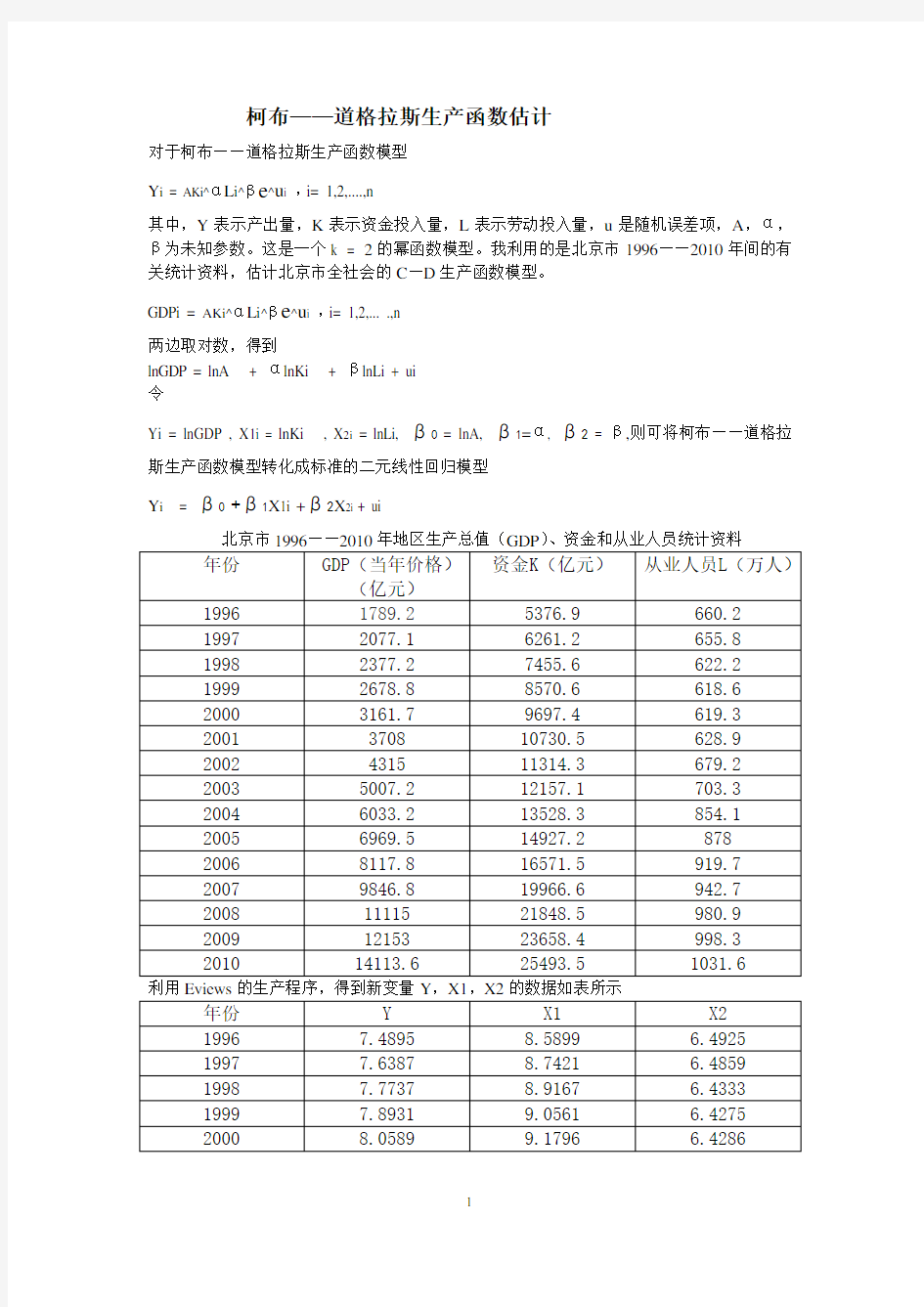 柯布道格拉斯函数