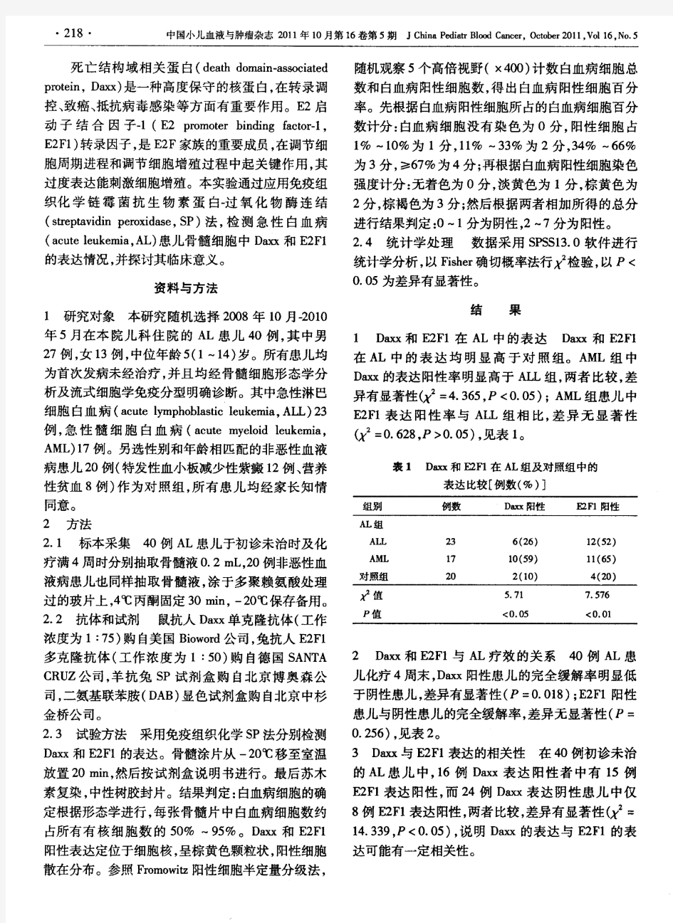 死亡结构域相关蛋白和E2启动子结合因子在儿童急性白血病中的表达及其临床意义