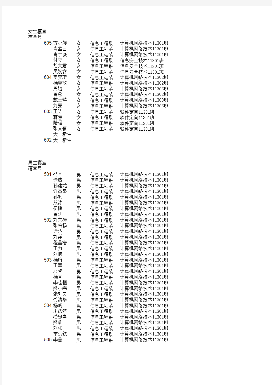 信息工程系宿舍调整