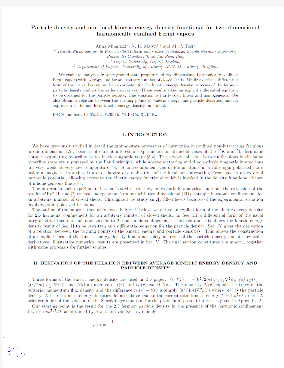 Particle density and non-local kinetic energy density functional for two-dimensional harmon