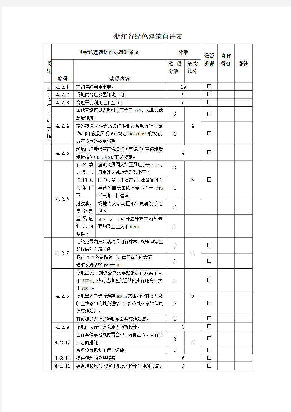 浙江省绿色建筑自评表