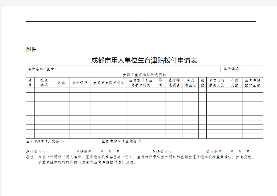 2017最新版-(全部表格)成都市生育保险报销相关表格附件
