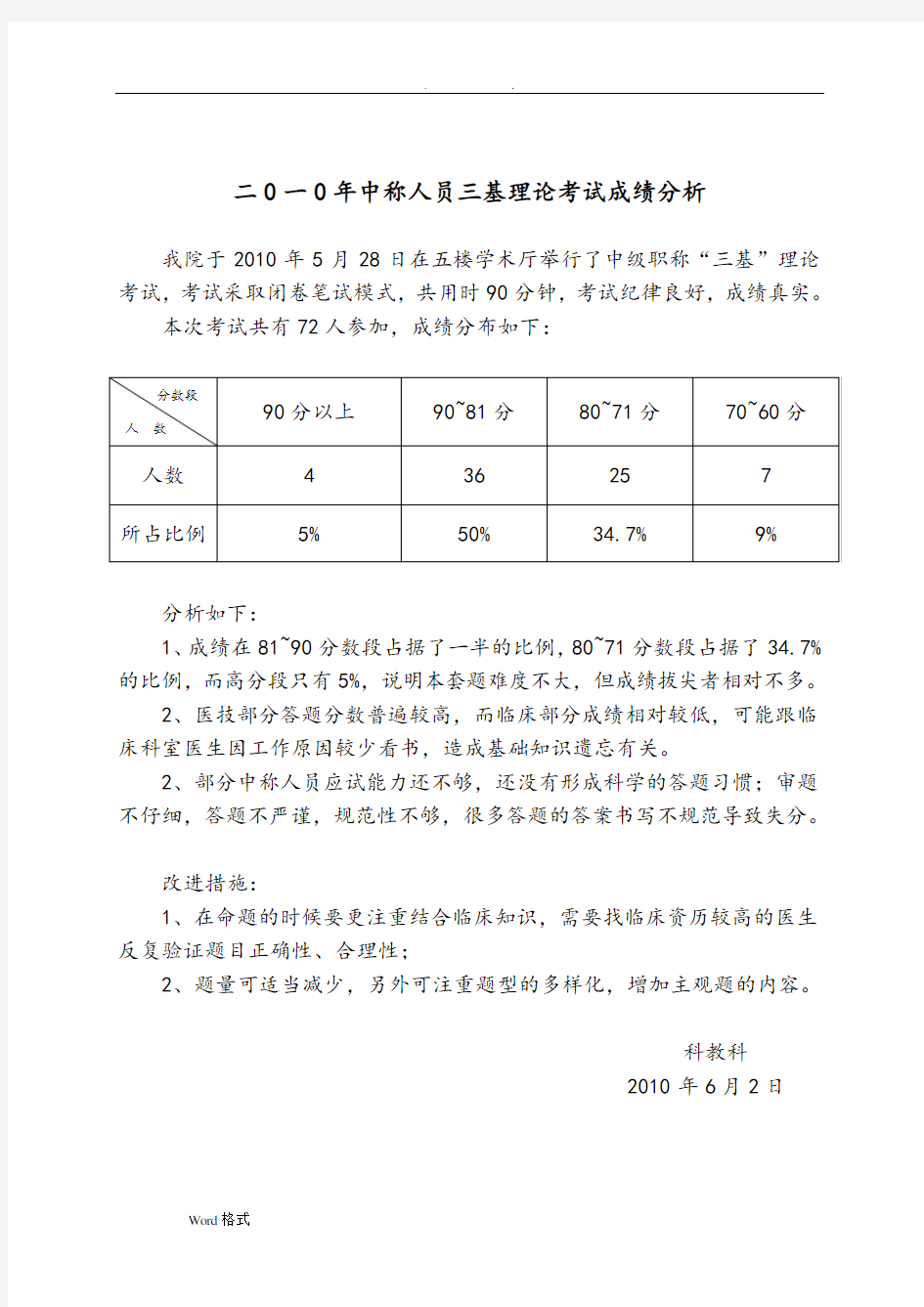 三基考试成绩分析报告