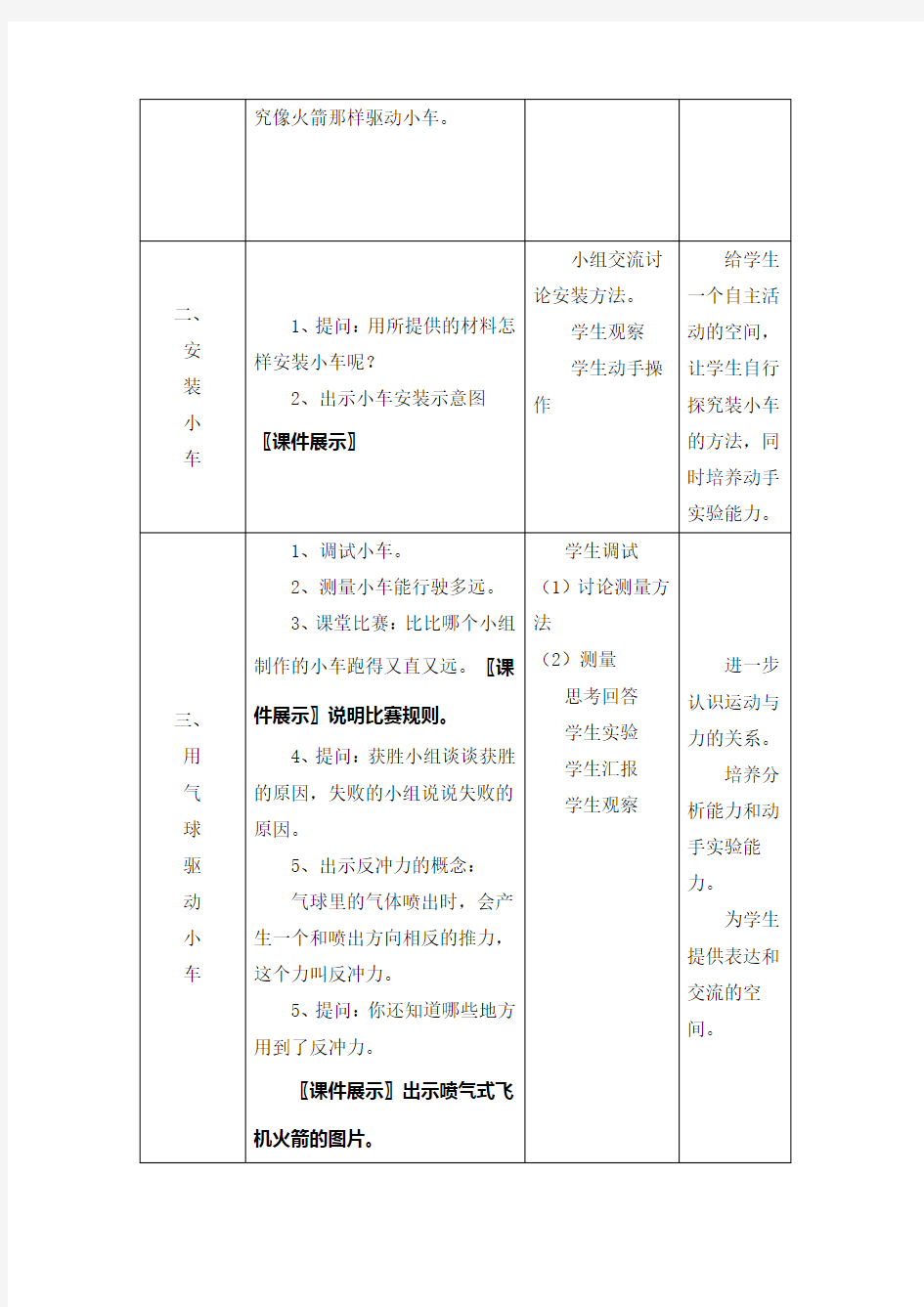 像火箭那样驱动小车