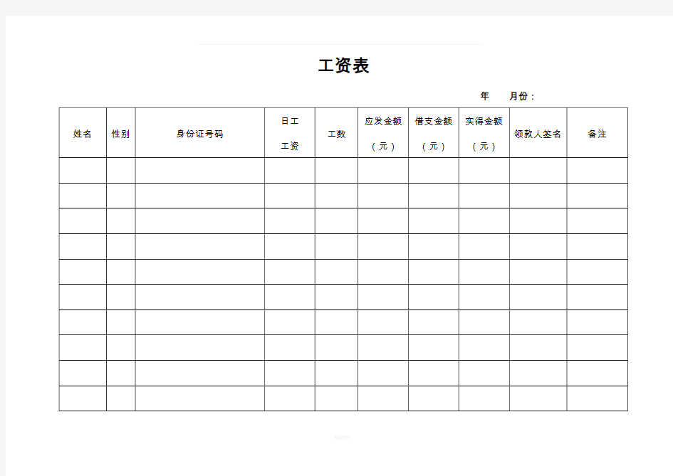 农民工工资表(模板)25734