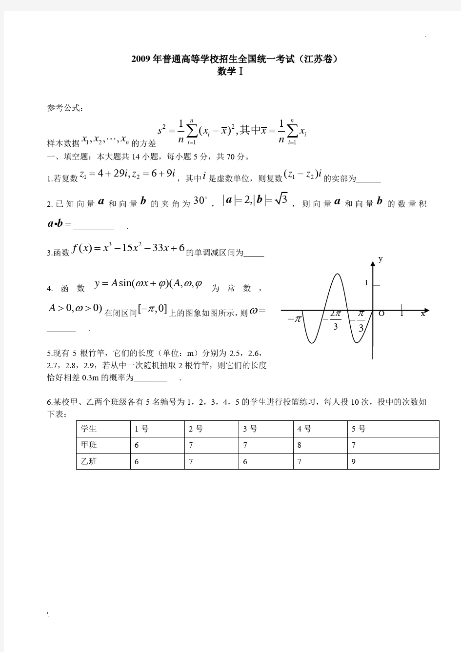 2009年江苏高考数学试卷及答案