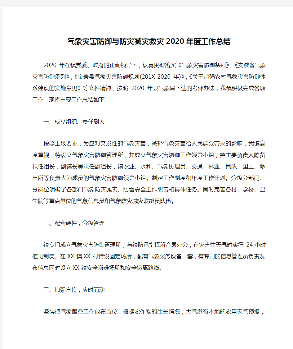 气象灾害防御与防灾减灾救灾2020年度工作总结