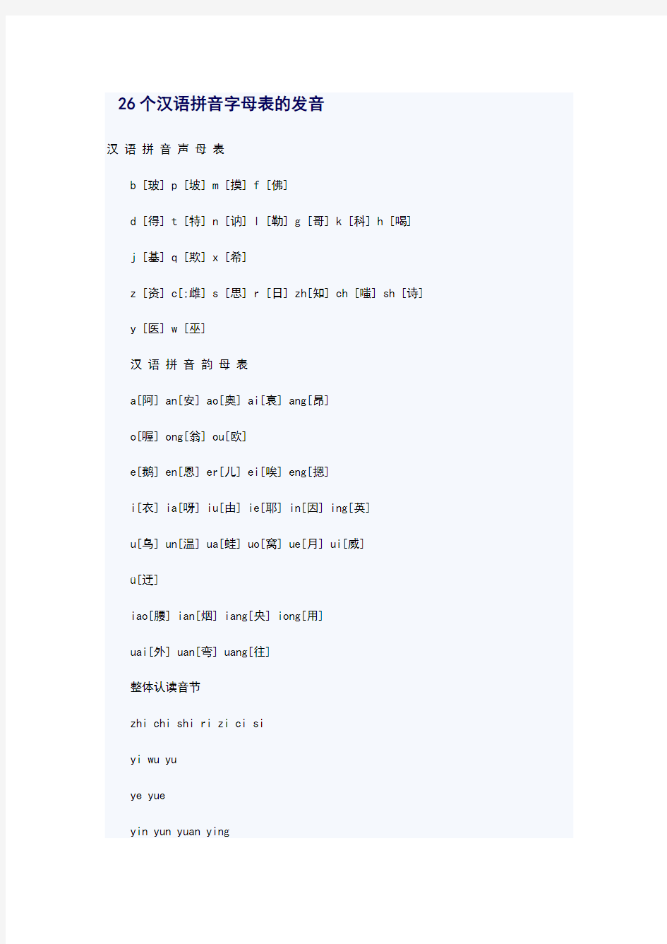 26个汉语拼音字母表地发音