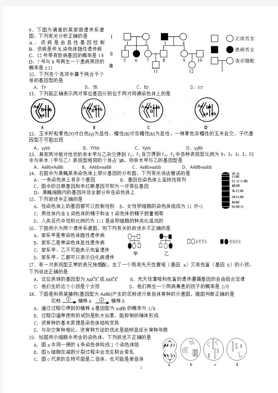 高一下学期期末测试生物试题