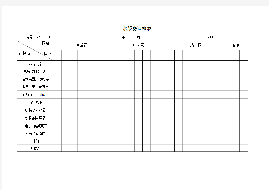 水泵房巡检表