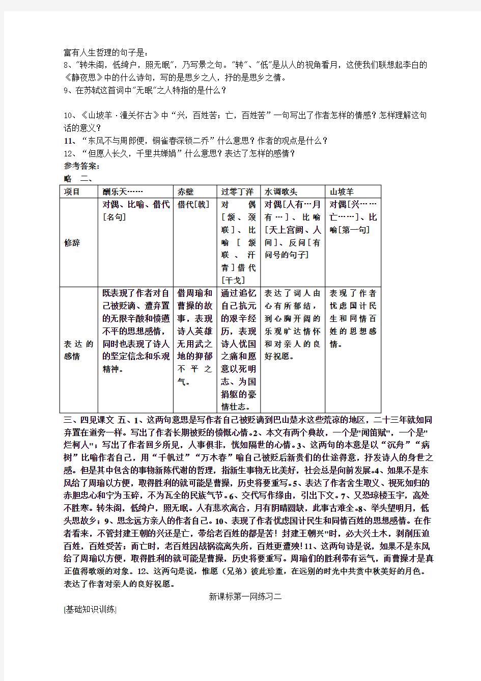 (完整版)诗词曲五首练习题及答案