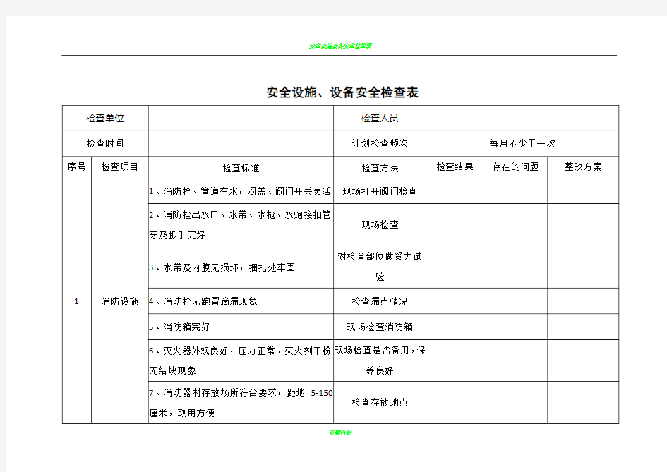 安全设施设备安全检查表90417