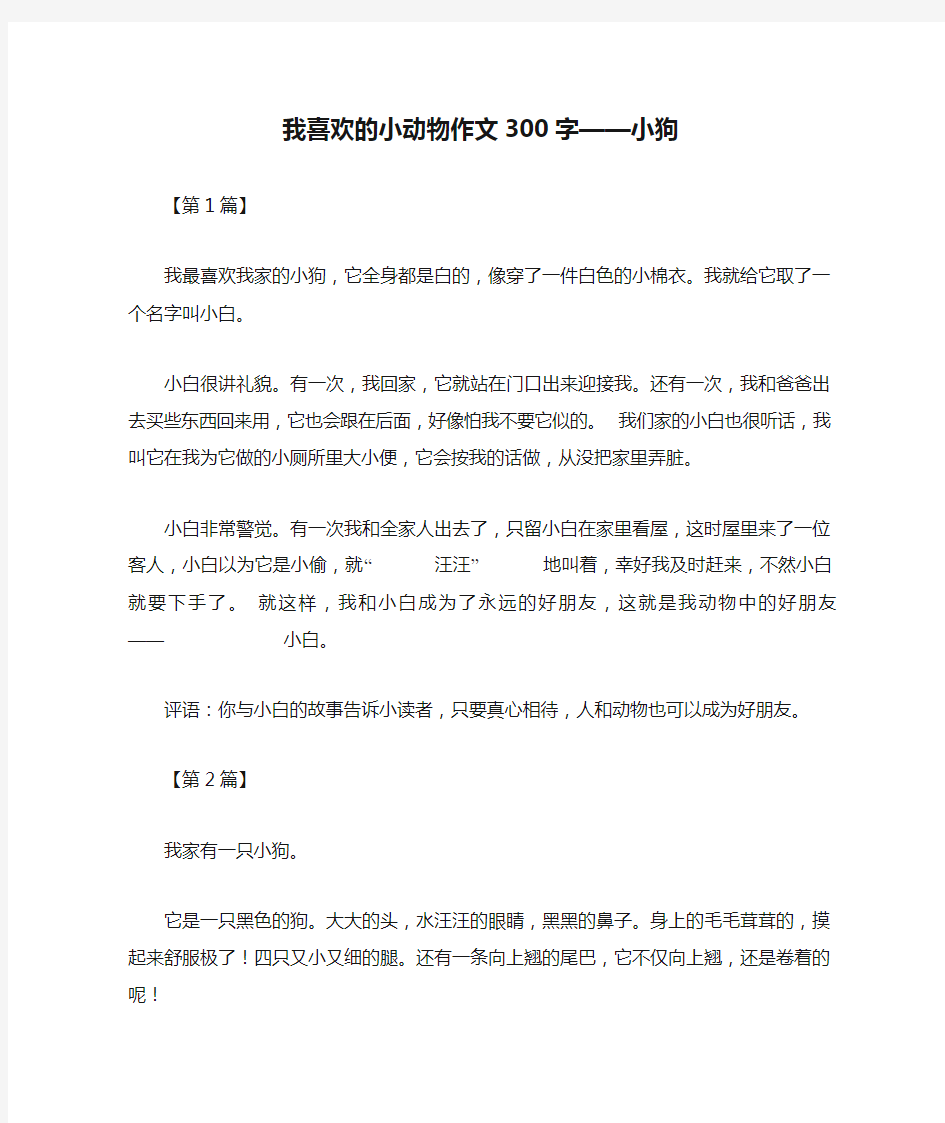 我喜欢的小动物作文300字——小狗