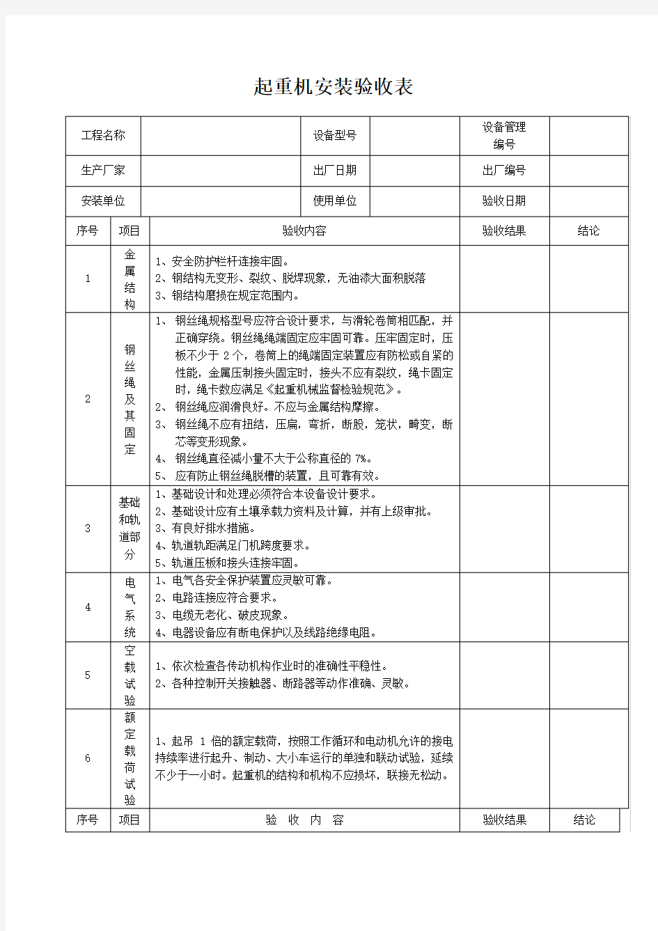 起重机安装验收表