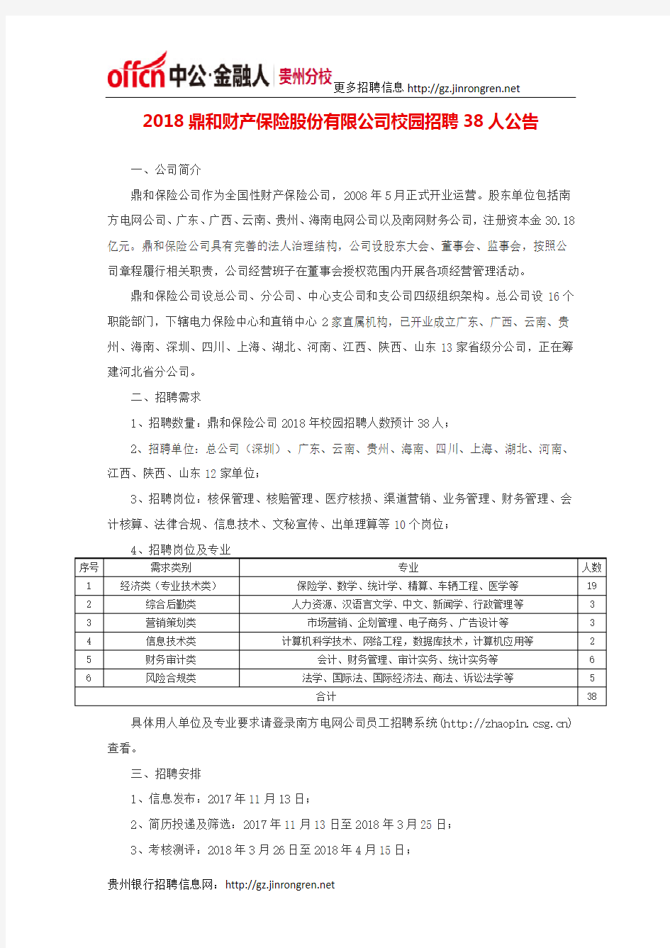 2018鼎和财产保险股份有限公司校园招聘38人公告