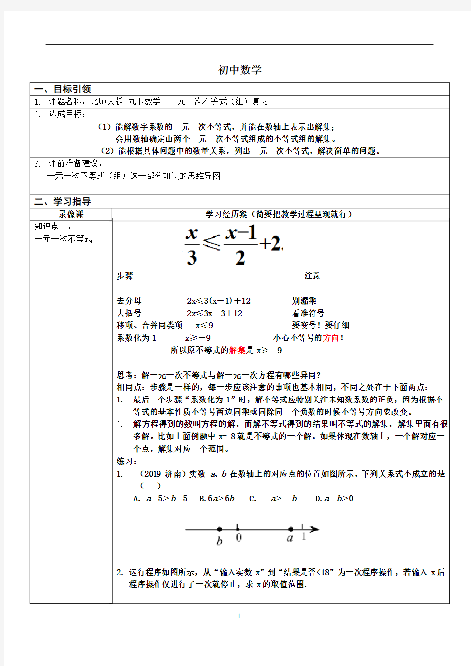 初中数学 一元一次不等式(组)