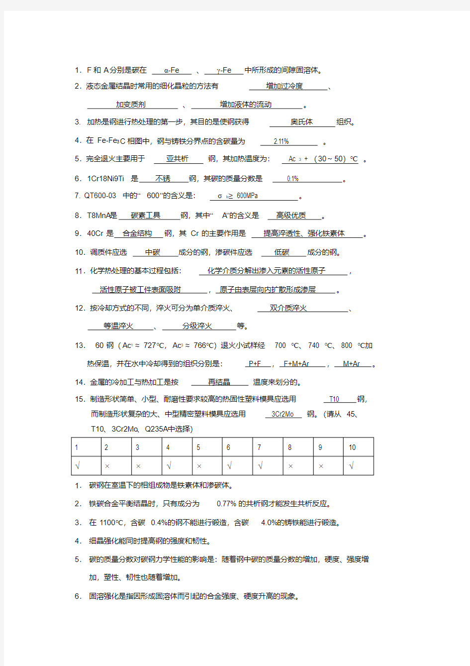 工程材料试题(含答案)