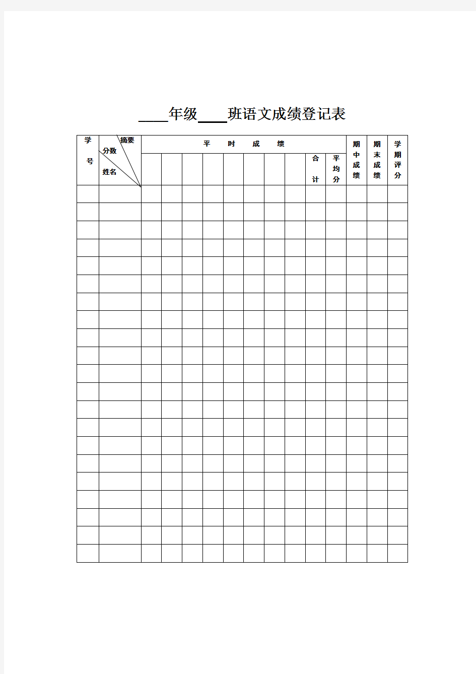 成绩登记表