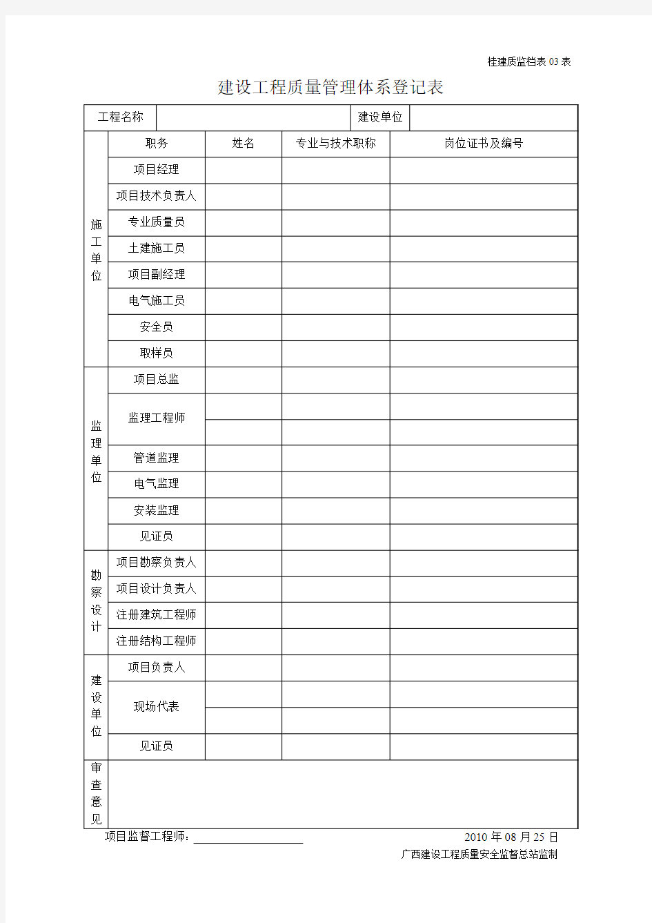 质量管理体系登记表