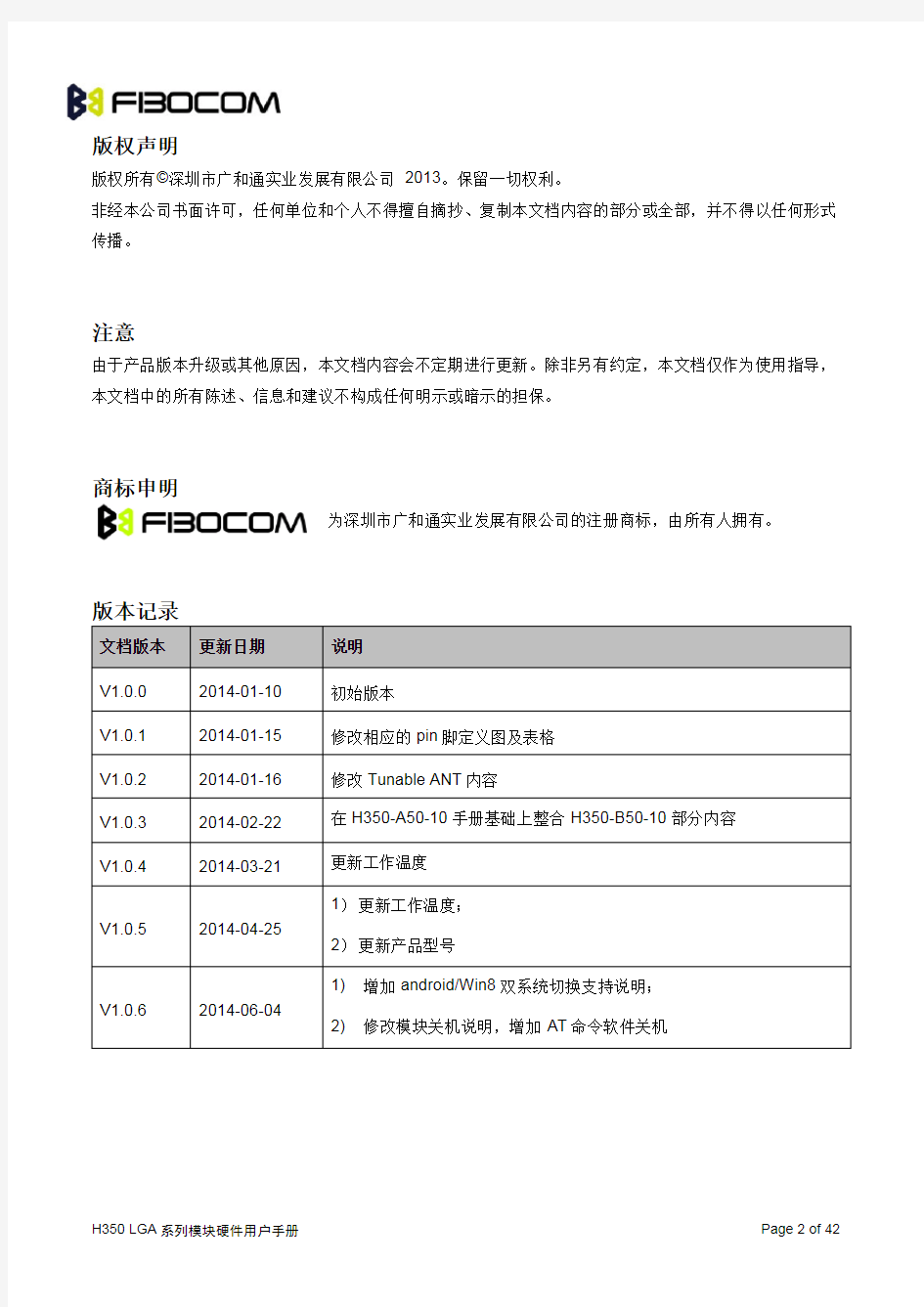 FIBOCOM_H350 LGA系列模块硬件用户手册_V1.0.6