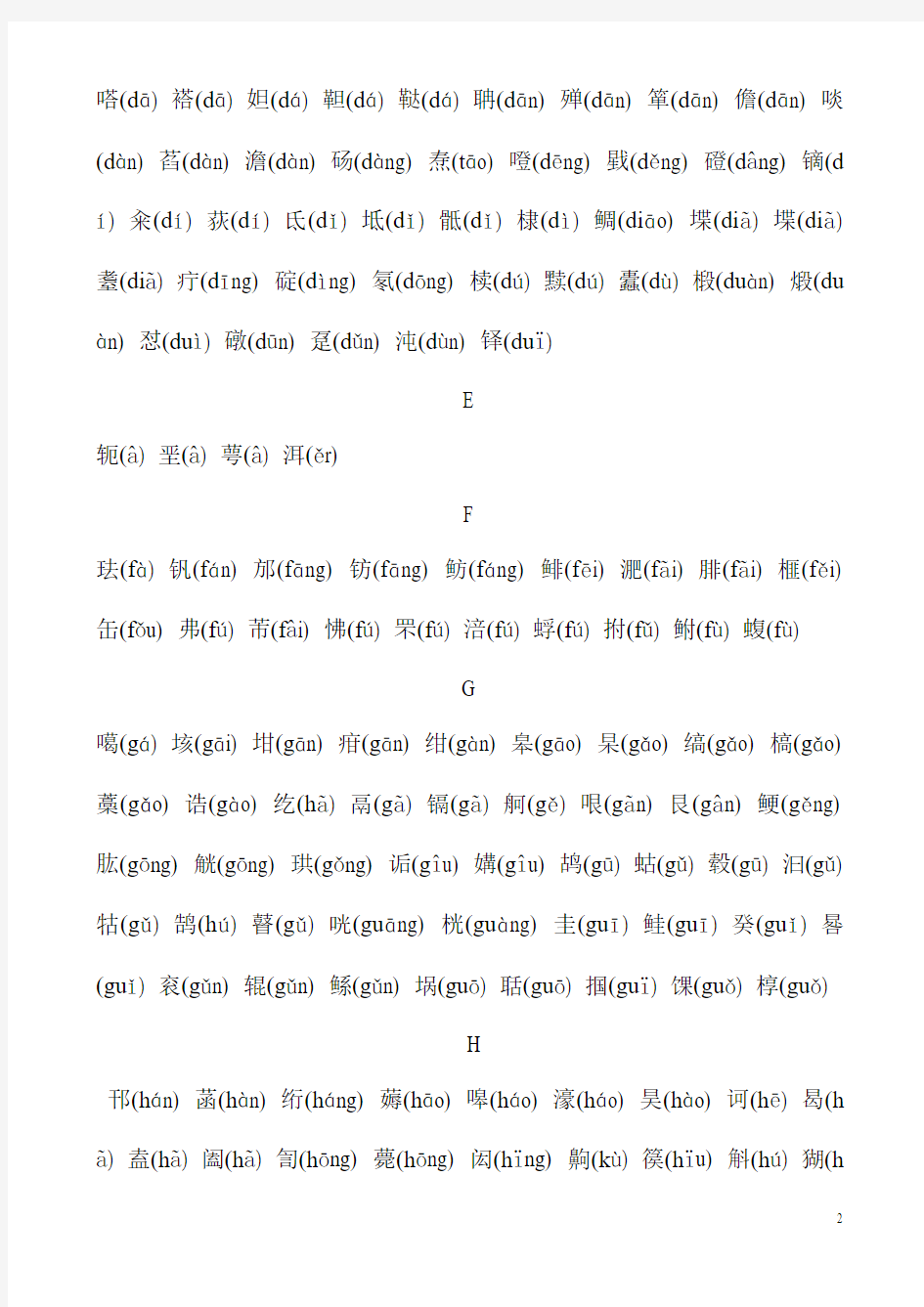汉字应用水平测试字表(丙表) 带拼音并按音序排序
