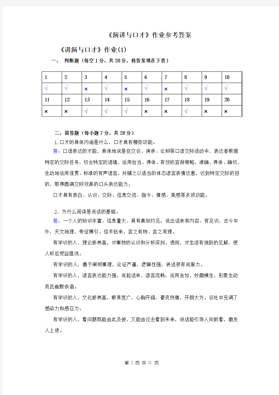 《讲演与口才》作业参考答案