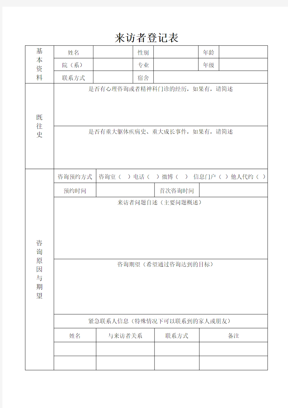 心理咨询个案记录表