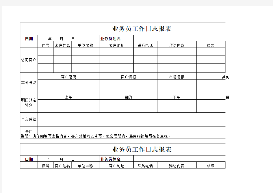 业务员工作日志报表模板