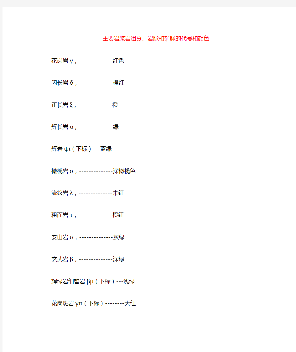 主要岩浆岩代号及颜色