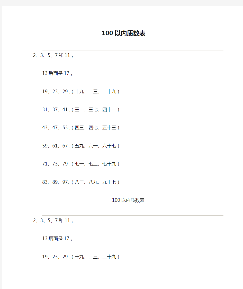 100以内质数表