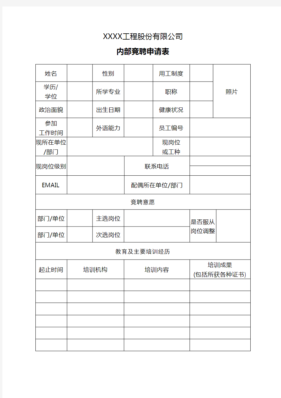 内部竞聘申请表