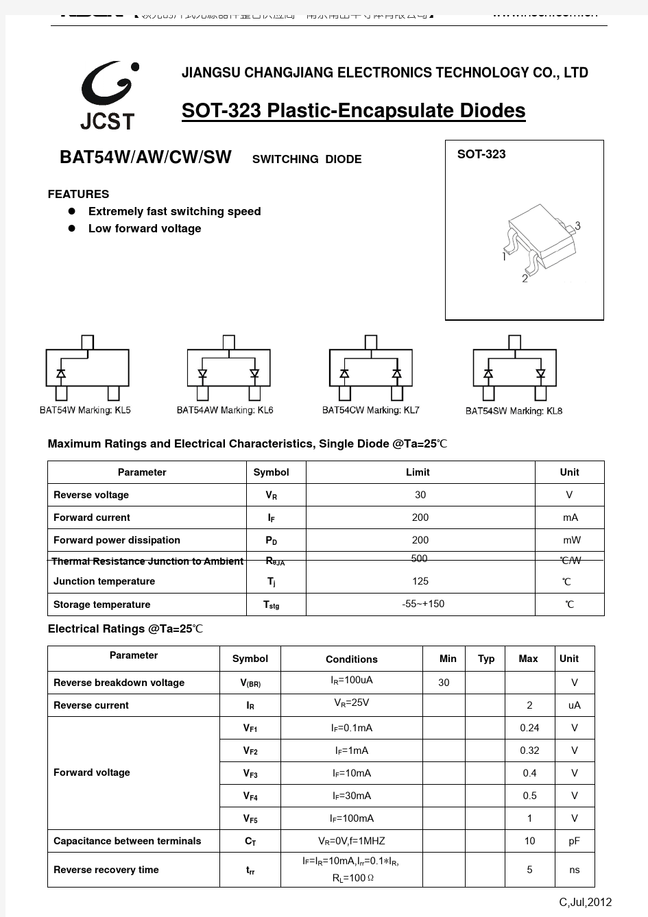 BAT54AW(SOT-323)规格书