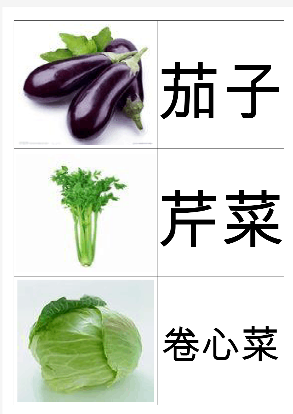 幼儿蔬菜水果识字卡(配图)
