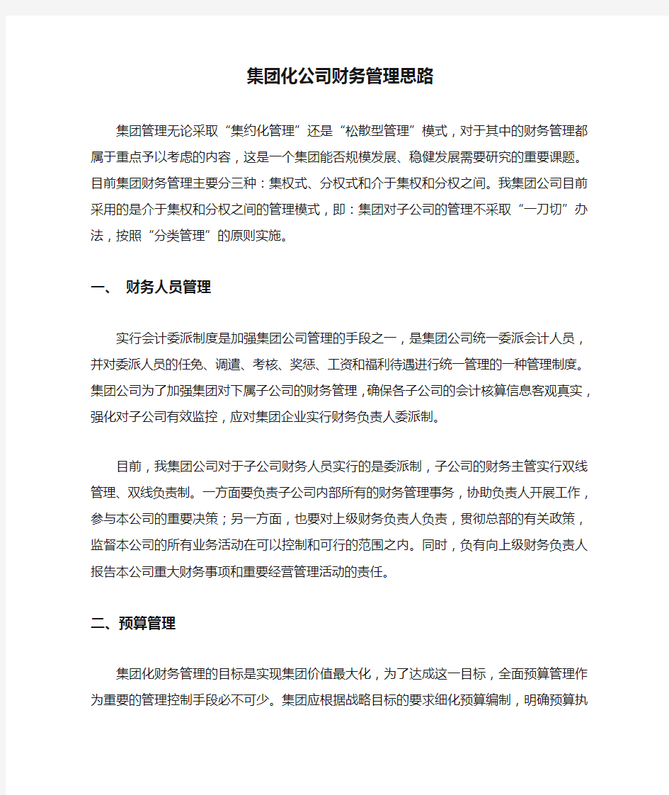 集团化公司财务管理思路