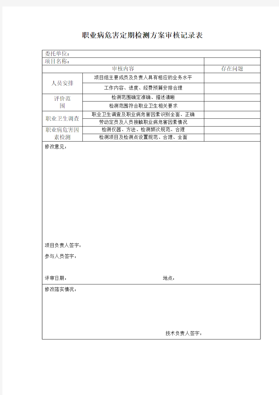 定期检测方案审核表