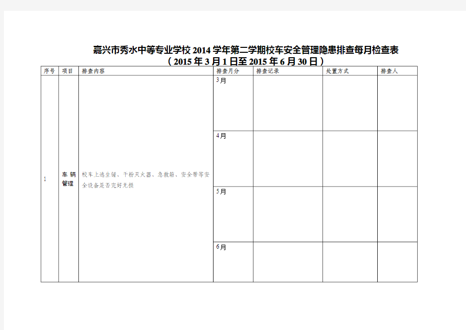 校车安全管理隐患排查每月检查表