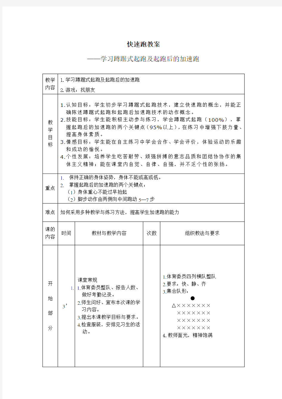 蹲踞式起跑教案