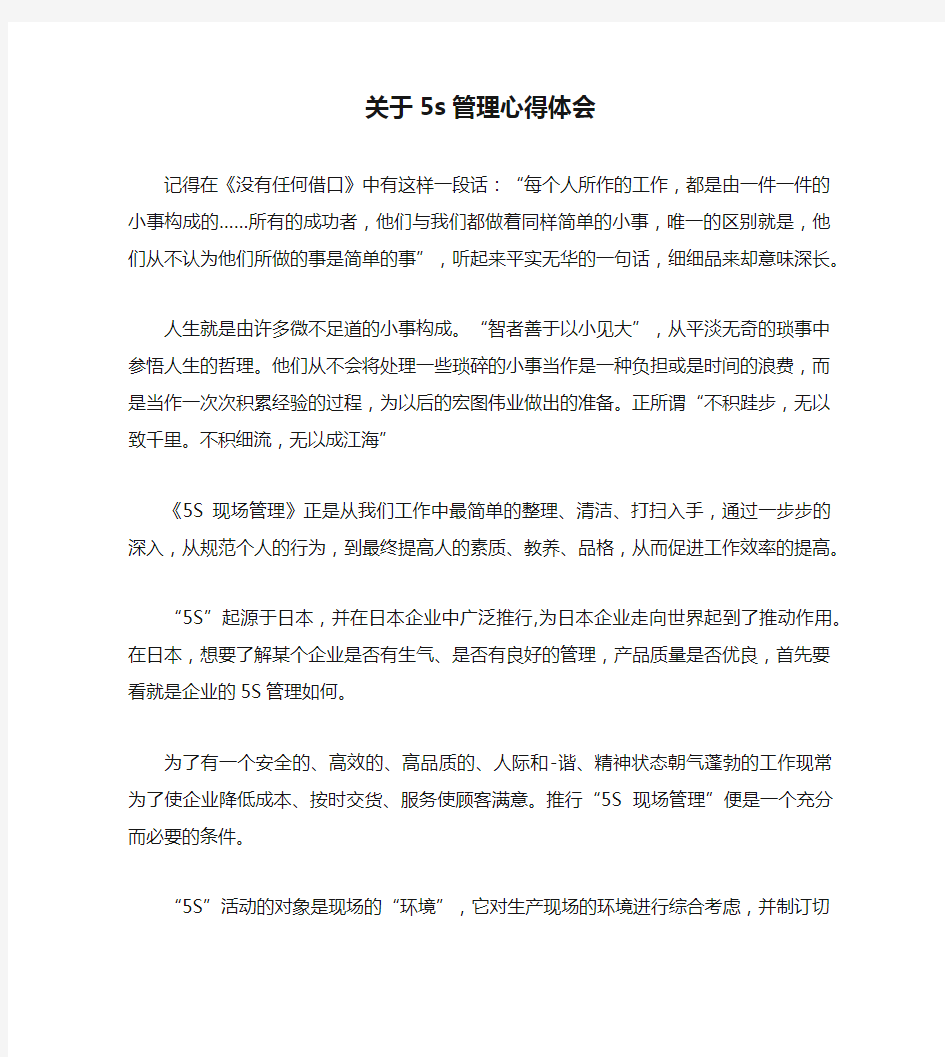 关于5s管理心得体会