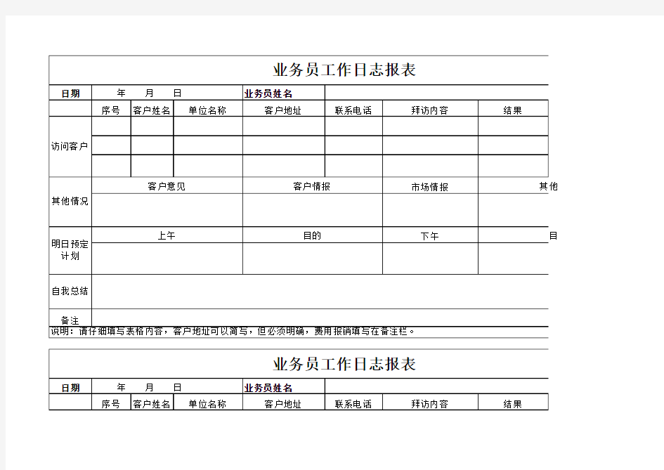 业务员工作日志报表模板