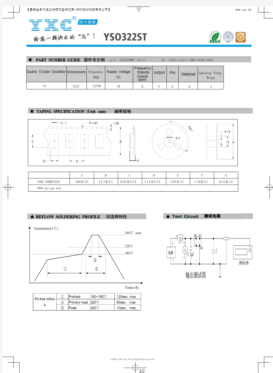 YXC贴片有源晶振YSO322ST规格书