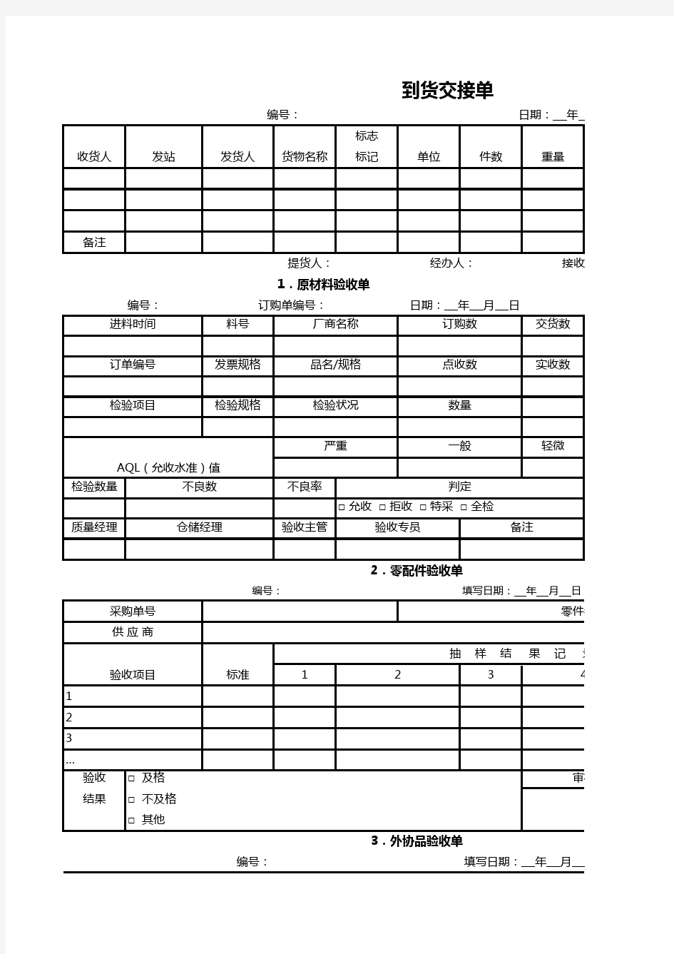 仓库管理专用全套表格