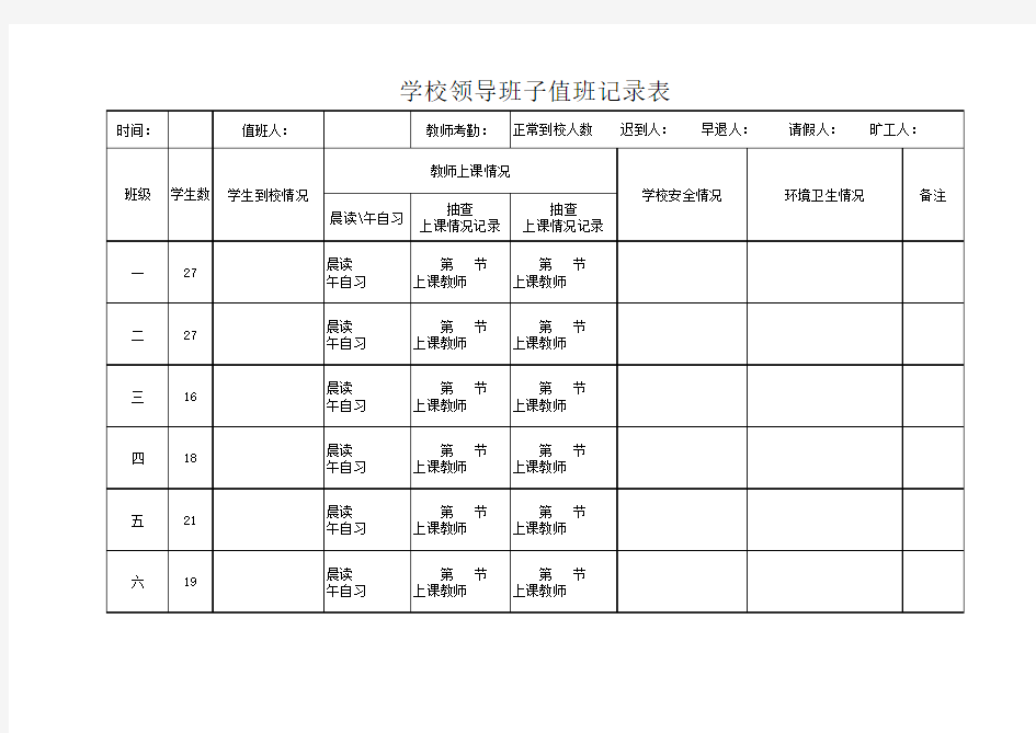 学校领导班子值班记录表