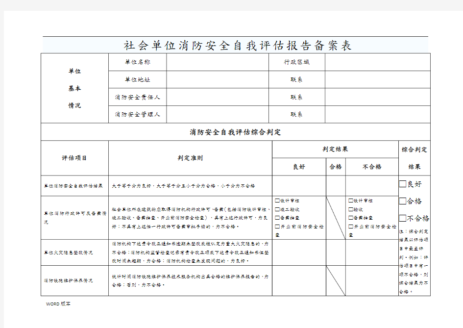 社会单位消防安全自我评估报告备案表