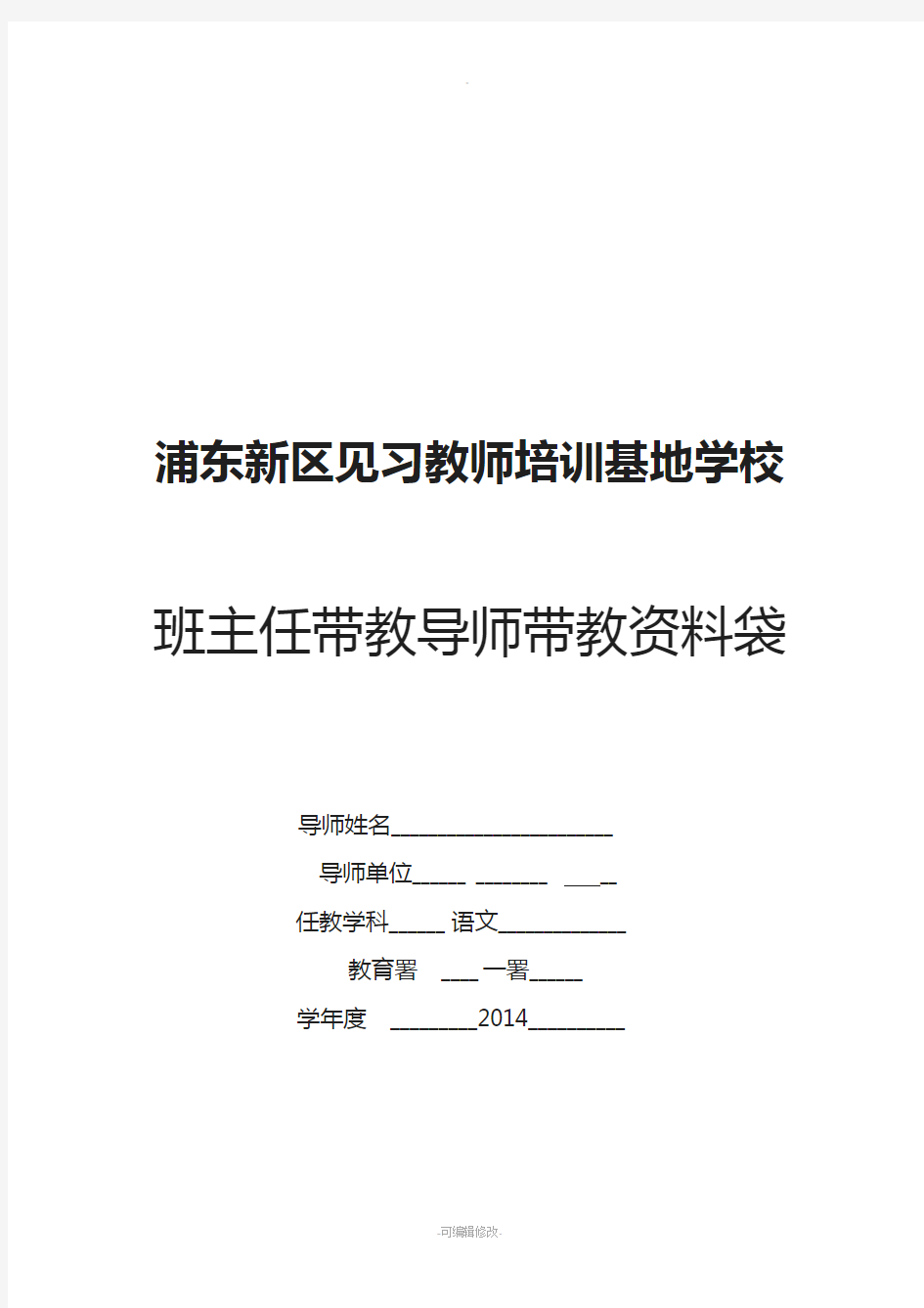 浦东新区见习教师规范化培训基地学校班主任带教导师资料袋