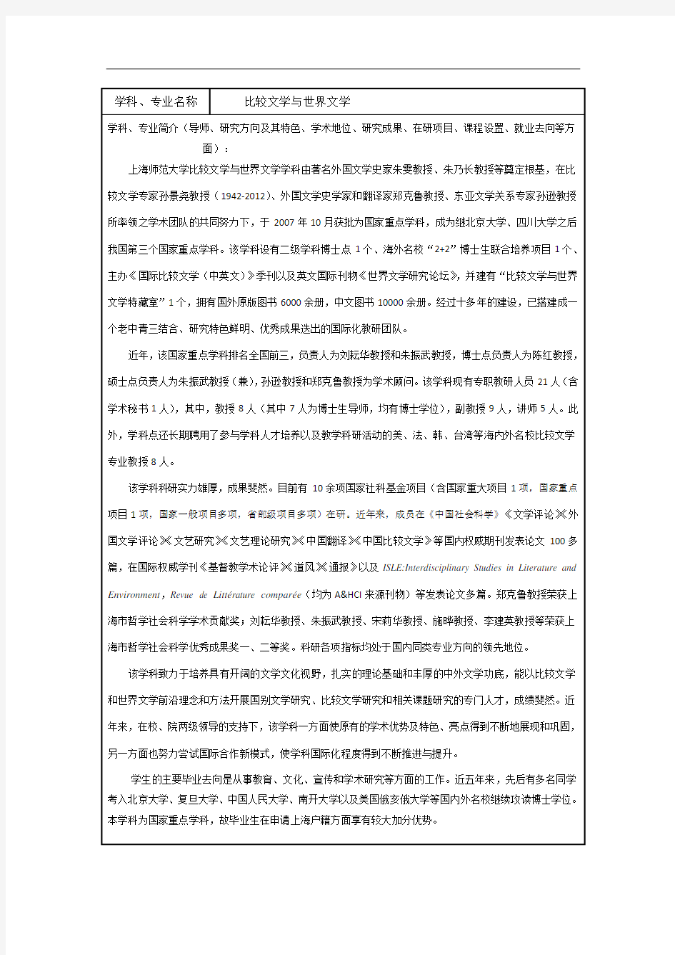2021年上海师范大学研究生050108比较文学与世界文学