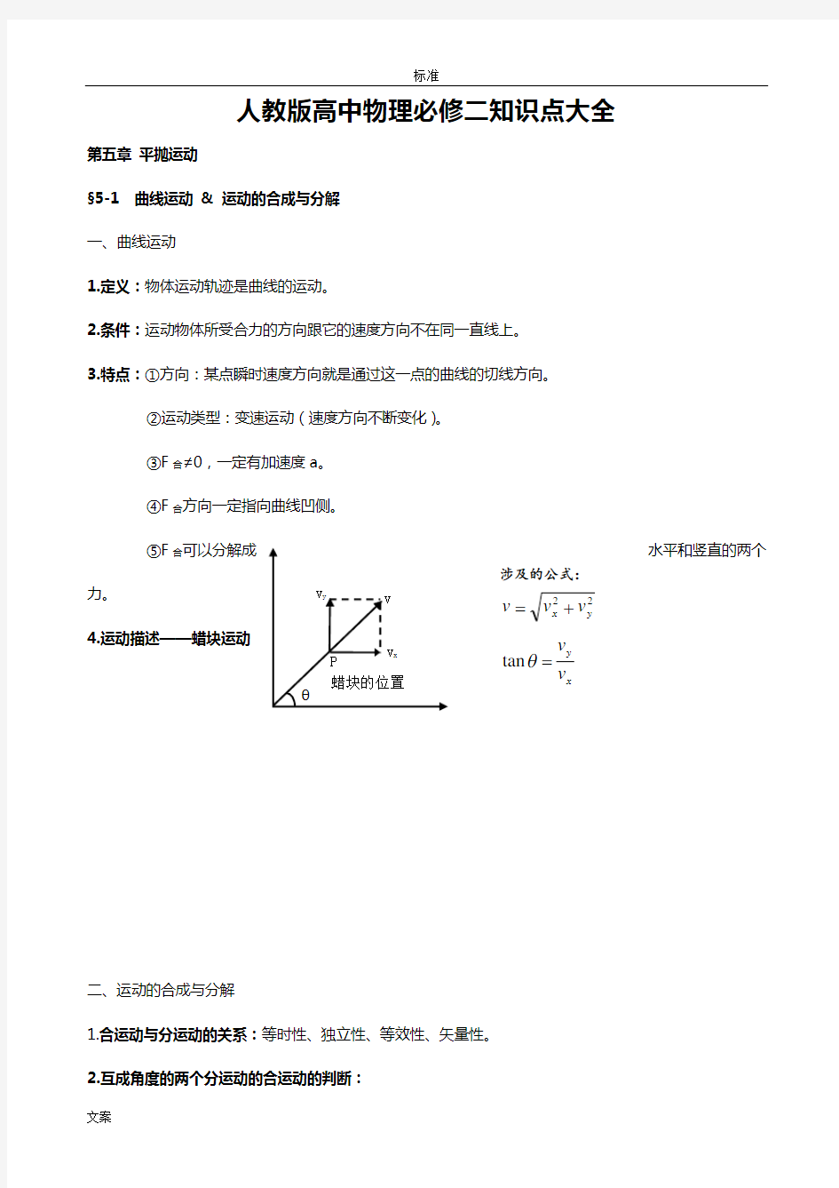 人教版高中物理必修二知识点大全