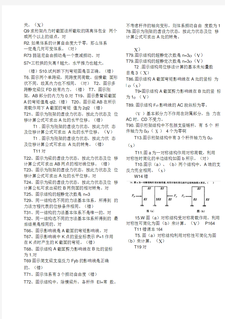 电大土木工程力学期末考试复习判断题()